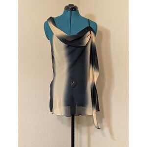Rave Y2K Asymmetrical Drape Neck Tank Top Black Cream Ombre Sheer XL